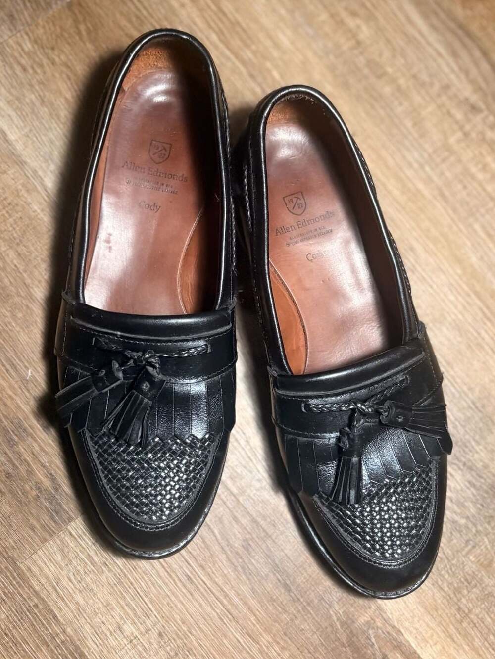 Allen Edmonds Cody Men's 10 Black Leather Woven Tassel kiltie Loafers 1809